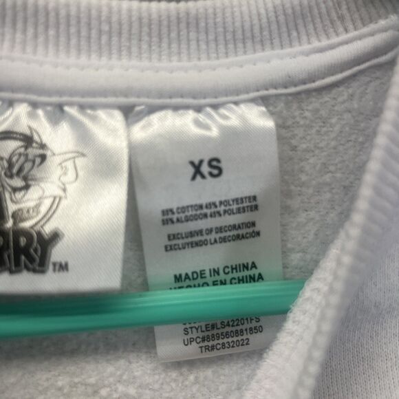 Tom & Jerry Y2k White Crew Neck Sweatshirt Cartoon Graphic Sleeves Size XS - Picture 10 of 15